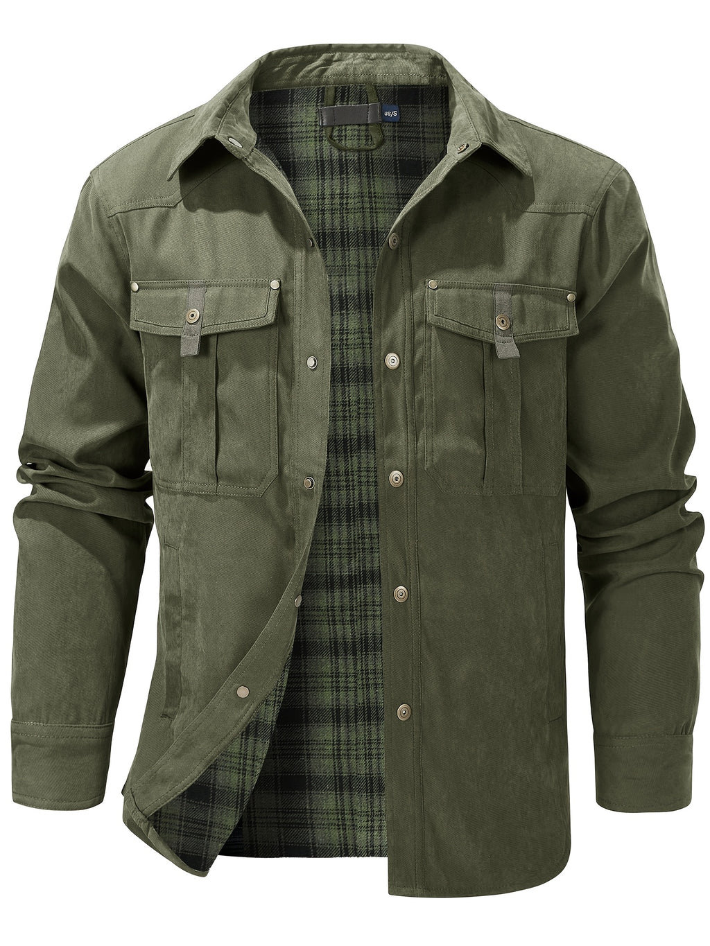 Men'S Fashion Casual Solid Color Plaid Cargo Jacket