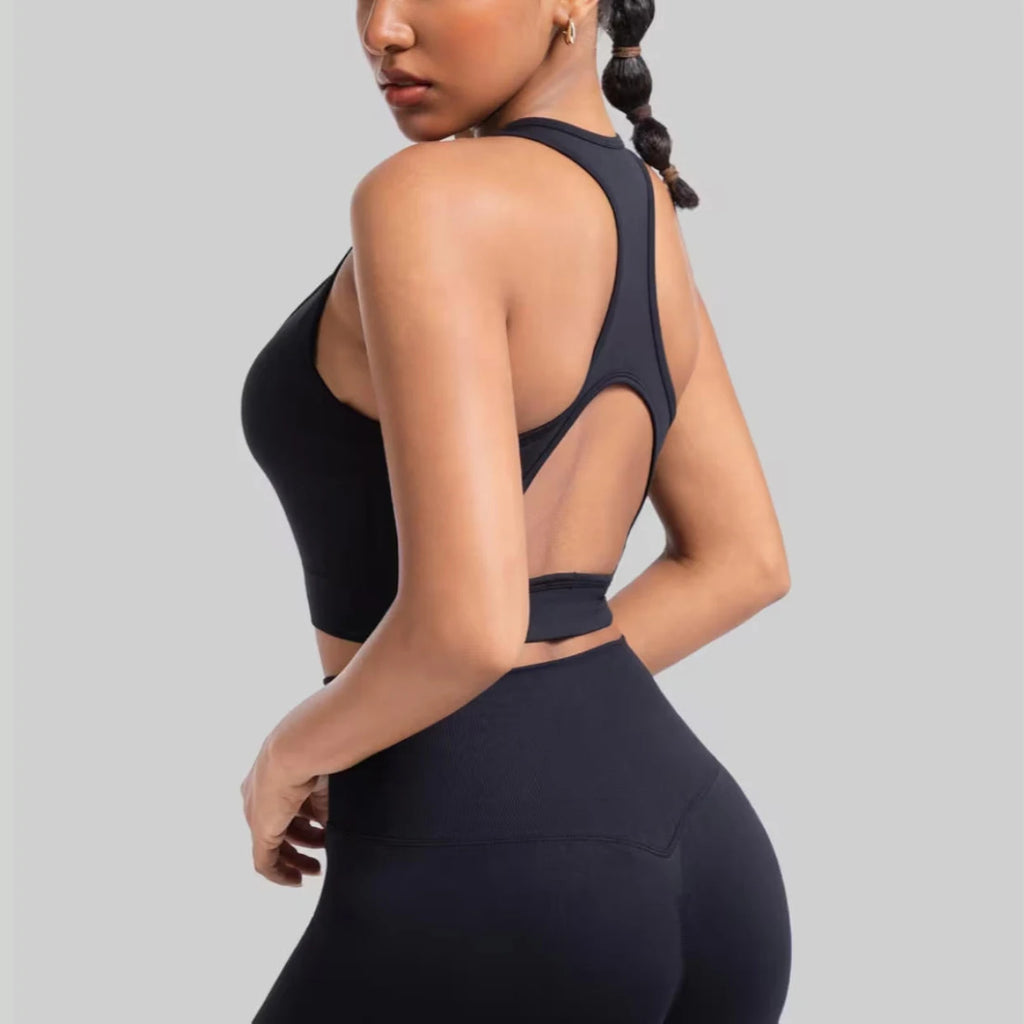 Women’s Backless Strappy Sports Bra Shockproof Anti-Exposure Yoga Pilates