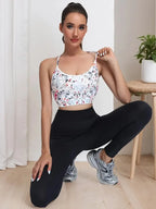 Women’s Cross-Back Floral Sports Bra Yoga Tank Top for Gym Running Fitness