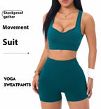 Women’s Seamless Yoga Set Cross Strap Sports Bra Peach Butt Fitness Shorts Running