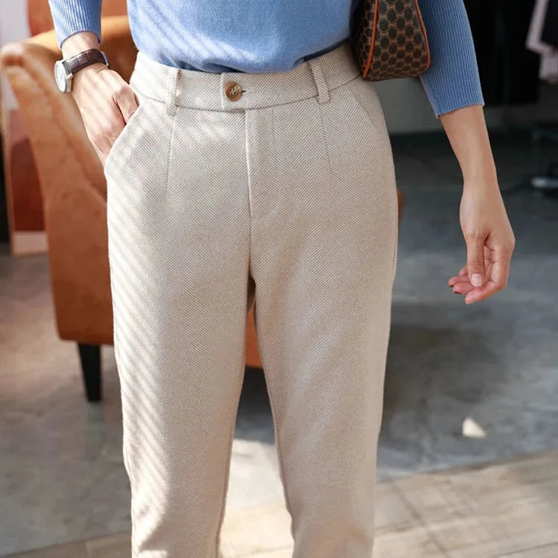 Woolen Pants Women's And Man's Harem Pencil Pants 2025 Autumn Winter High Waisted Casual Suit Pants Office Lady Women Trousers