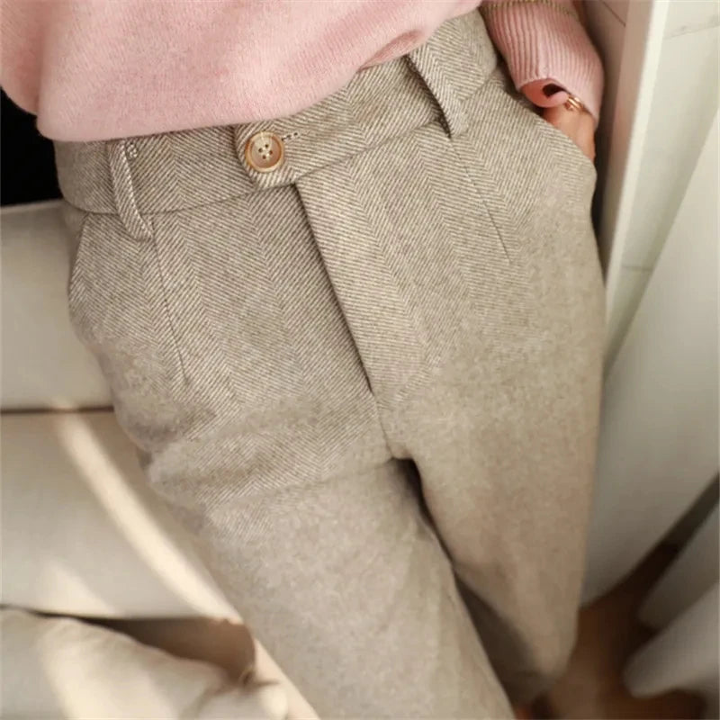 Woolen Pants Women's And Man's Harem Pencil Pants 2025 Autumn Winter High Waisted Casual Suit Pants Office Lady Women Trousers