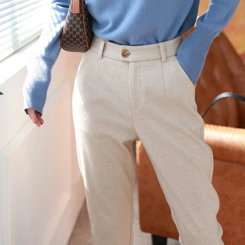 Woolen Pants Women's And Man's Harem Pencil Pants 2025 Autumn Winter High Waisted Casual Suit Pants Office Lady Women Trousers
