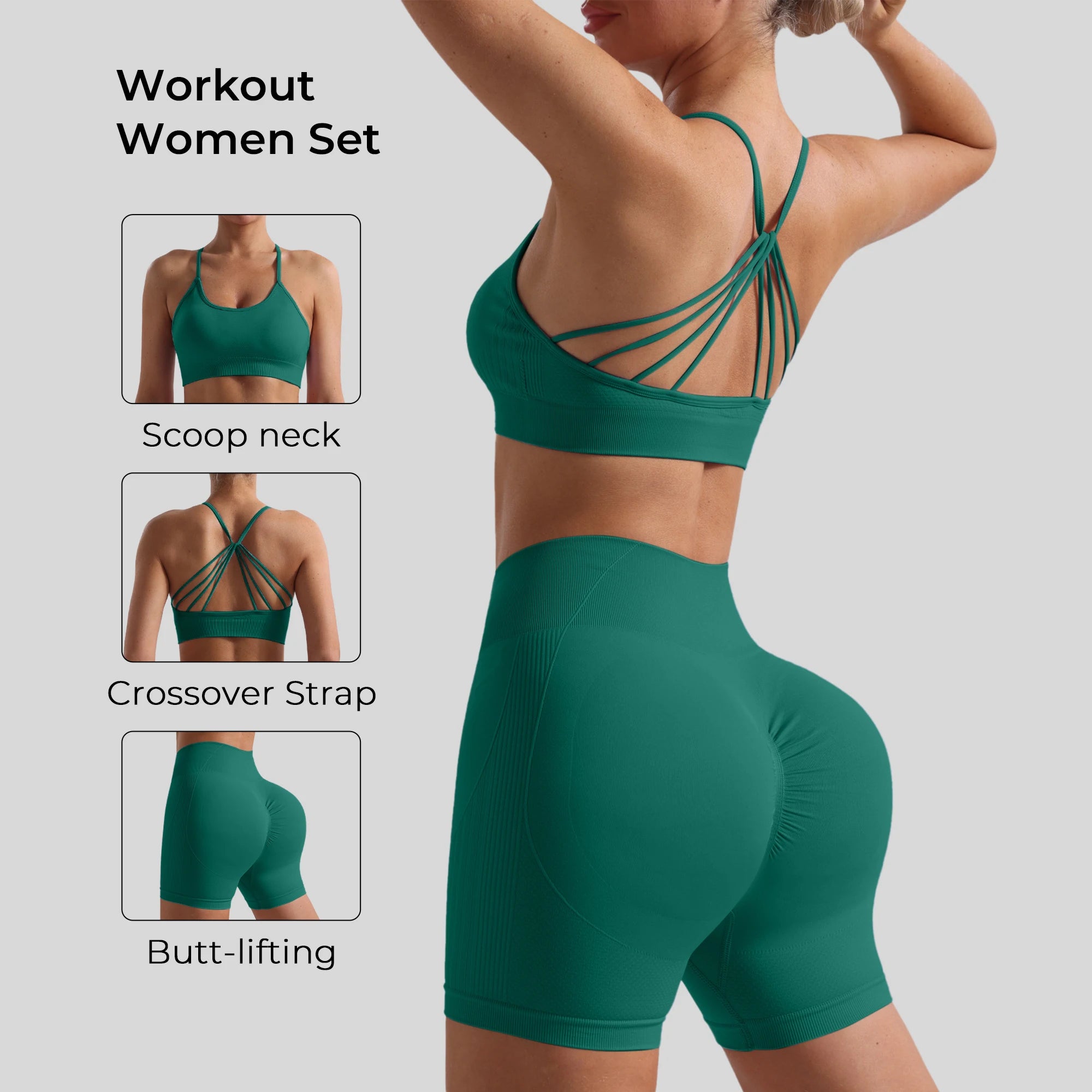 Women’s Seamless Breathable Yoga Set Sports Bra with High Waist Shorts Two-Piece