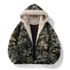 Retro Plus Size Hooded Parka Coat Fleece Collar Zipper Thick Loose Fit Autumn Winter