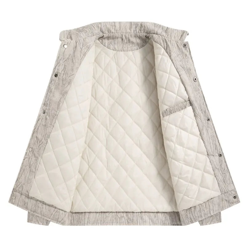 Men’s Plush Thick Oversized Jacket Lapel Button Workwear Casual Loose M-8XL