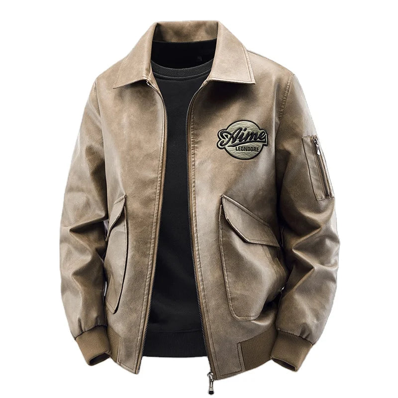 Men’s PU Leather Motorcycle Jacket Plush Insulated Casual Outdoor Unisex