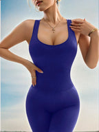 Women's Seamless Tight Full Length Yoga Jumpsuit Sexy Cross Backless High Elastic Solid Color One-piece Sports Bodysuit