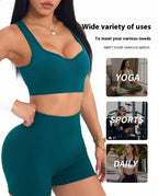 Women’s Seamless Yoga Set Cross Strap Sports Bra Peach Butt Fitness Shorts Running