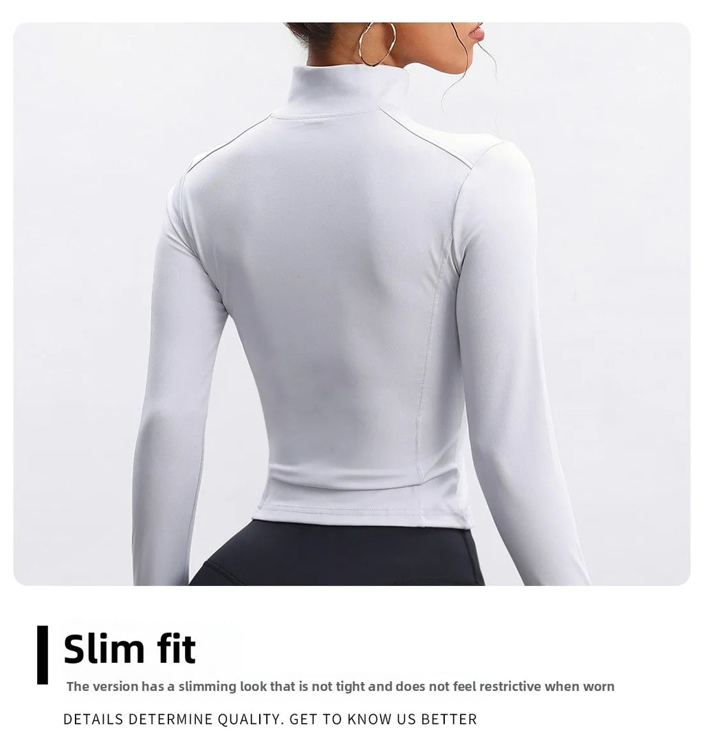 Women’s Long Sleeve Zipper Sports Top Tight Fit Breathable Yoga Fitness Winter