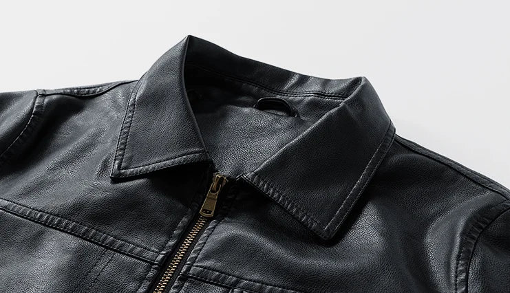 Men’s PU Leather Motorcycle Jacket Plush Insulated Casual Outdoor Unisex