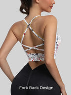 Women’s Cross-Back Floral Sports Bra Yoga Tank Top for Gym Running Fitness