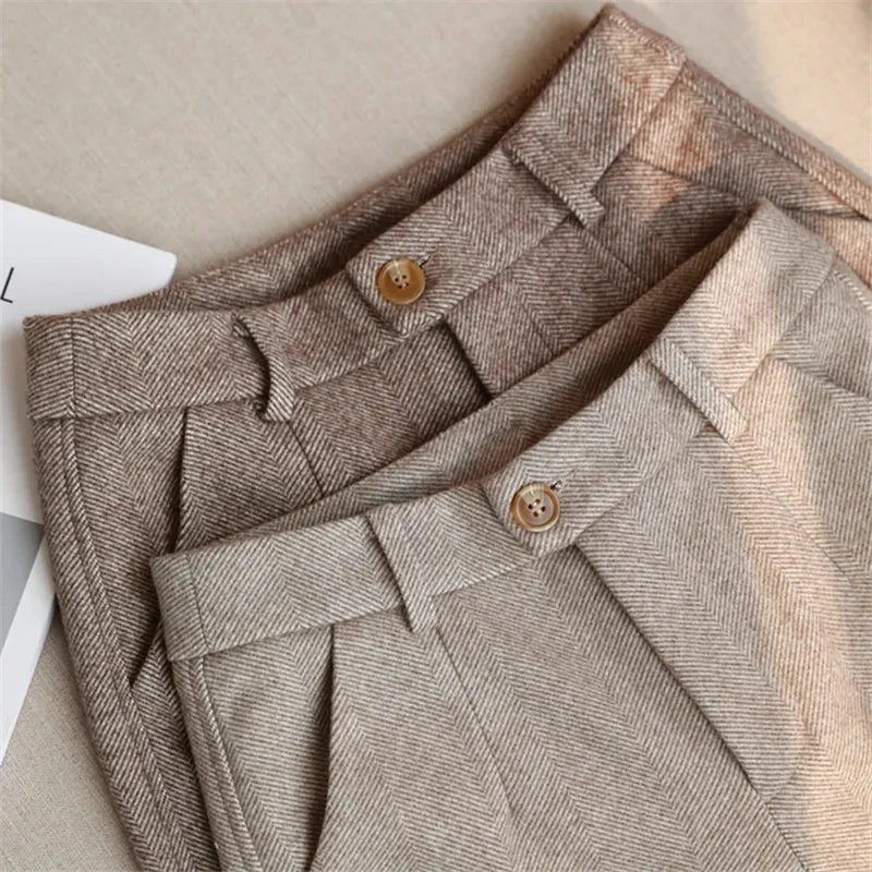 Woolen Pants Women's And Man's Harem Pencil Pants 2025 Autumn Winter High Waisted Casual Suit Pants Office Lady Women Trousers