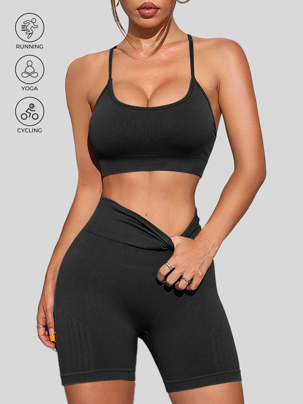 Women’s Seamless Breathable Yoga Set Sports Bra with High Waist Shorts Two-Piece