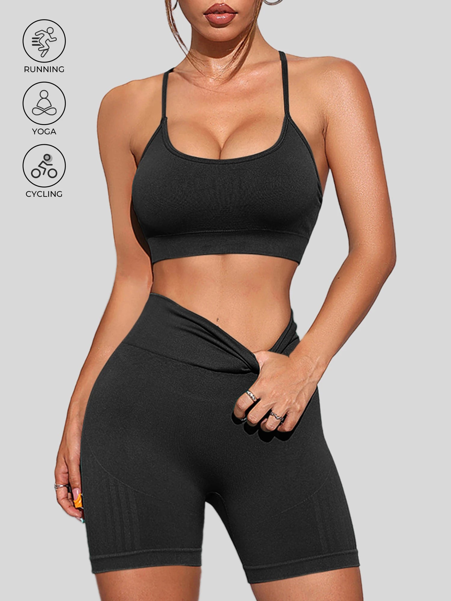 Women’s Seamless Breathable Yoga Set Sports Bra with High Waist Shorts Two-Piece