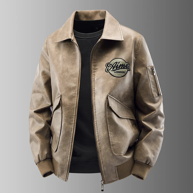 Men’s PU Leather Motorcycle Jacket Plush Insulated Casual Outdoor Unisex