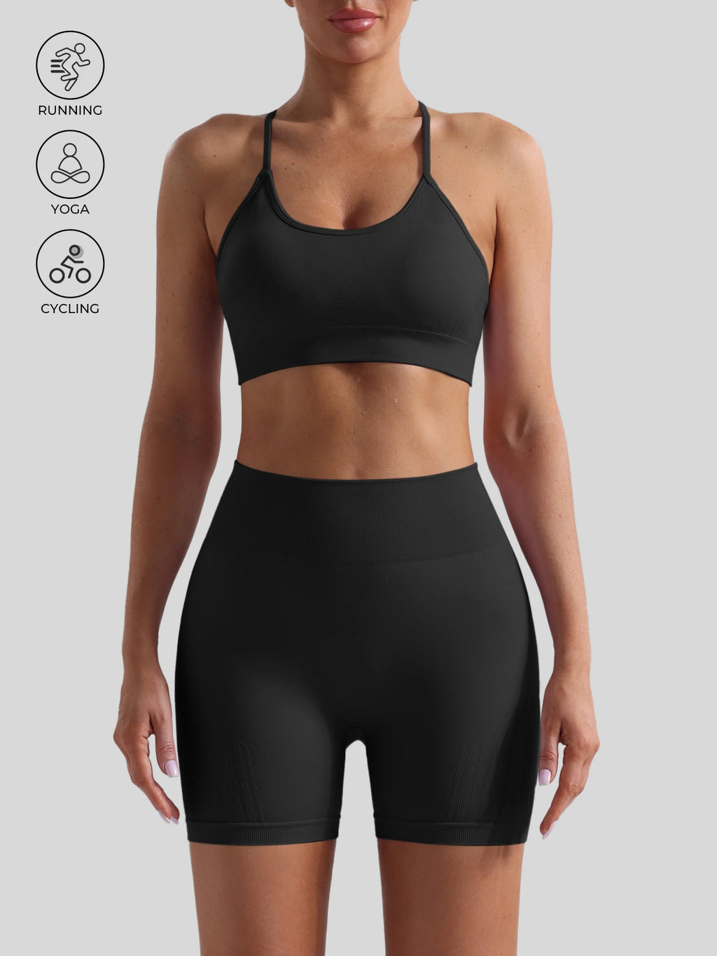 Women’s Seamless Breathable Yoga Set Sports Bra with High Waist Shorts Two-Piece