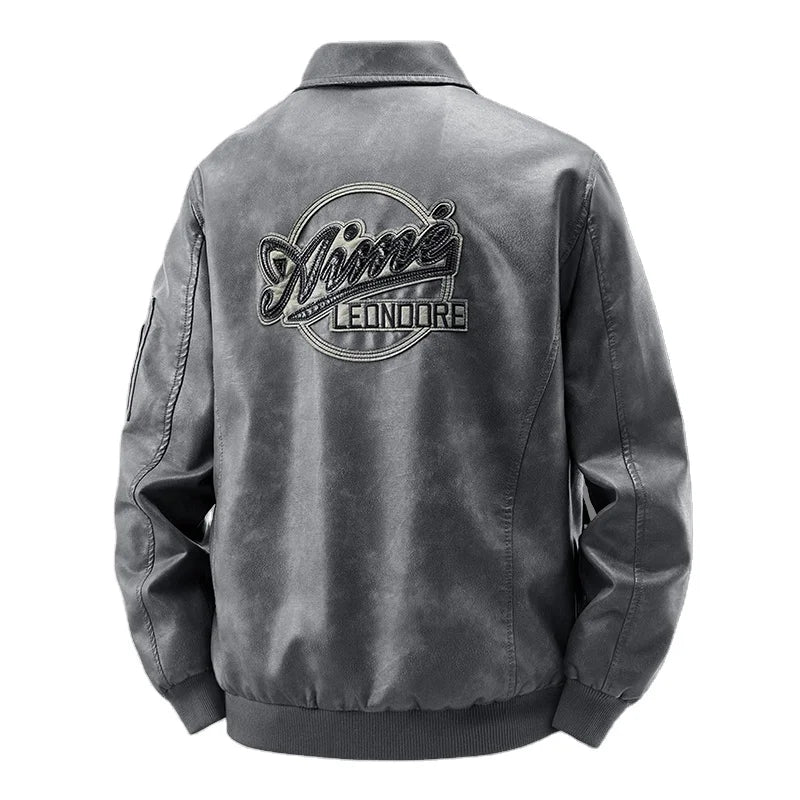 Men’s PU Leather Motorcycle Jacket Plush Insulated Casual Outdoor Unisex