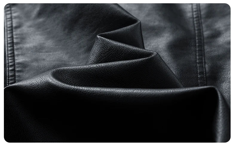 Men’s PU Leather Motorcycle Jacket Plush Insulated Casual Outdoor Unisex