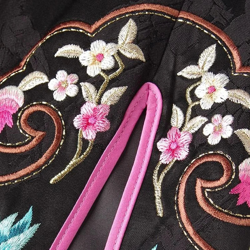 Vintage Women’s Jacquard Embroidery High Waist A-Line Long Skirt Chinese Style Slit