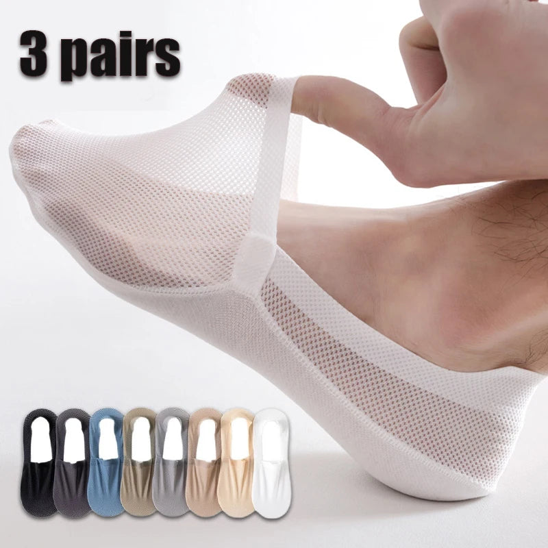 3Pairs Men Boat Socks Thin Breathable Soft Casual Summer Invisible Sock High Quality Solid Color Silicone Non-slip Low Cut Sox