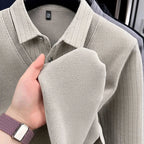 Mens Sweater Polo Collar Label Patchwork Stripes Plush Wool Liner Knitted Thickened Sweater Brand Luxury Print Thermo Menswear