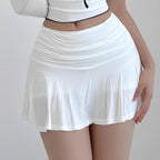 Hot Girl Low Waist Pleated A-Line Mini Skirt with Safety Pants Summer