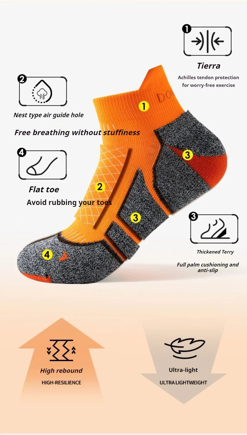 Men & Women Marathon Ankle Socks – Thick, Breathable, Cushioned for Hiking, Sports & Outdoor