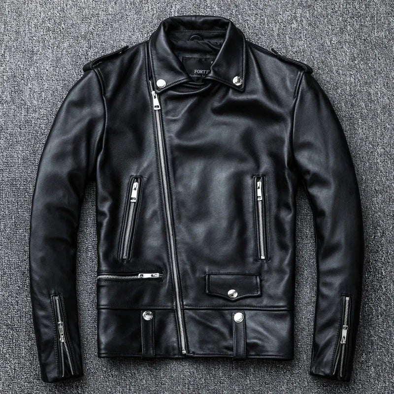 Spring and Autumn And Winter Natural Sheepskin Leather Jacket Black Soft Men's Motocycle Jackets Motor Clothing Biker Slim Short Coat