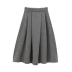 YENKYE Women’s High Street A-Line Midi Skirt Box Pleat Mid Waist Office Gray Autumn Winter