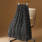 Apricot Floral Women’s High Waist Chiffon Pleated Long Skirt Wide Hem Summer