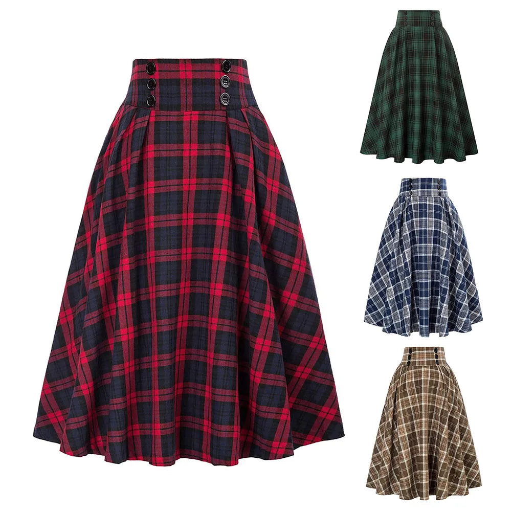 Women’s High Waist Tartan Plaid Skirt Elegant Loose Fit Affordable Everyday Style