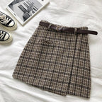 Women’s Korean High Waist Tweed Mini Skirt Plaid A-Line Slimming Y2K Autumn Winter
