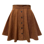 Women’s High Waist Pleated Corduroy A-Line Mini Skirt Elegant Autumn Winter