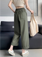 Women’s Plus Size Wide Leg Pants High Waist Baggy Streetwear Lace Up Casual Slacks