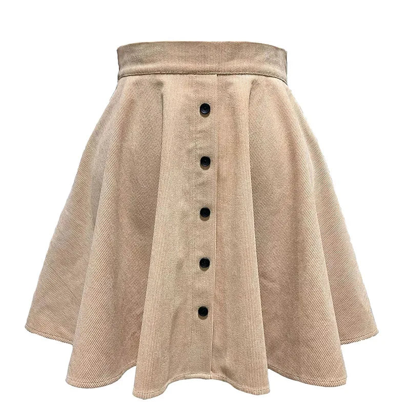 Women’s High Waist Pleated Corduroy A-Line Mini Skirt Elegant Autumn Winter
