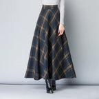 Women’s High Waist Plaid Long Skirt Thick Warm Elastic Autumn Winter Streetwear