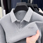 Mens Sweater Polo Collar Label Patchwork Stripes Plush Wool Liner Knitted Thickened Sweater Brand Luxury Print Thermo Menswear