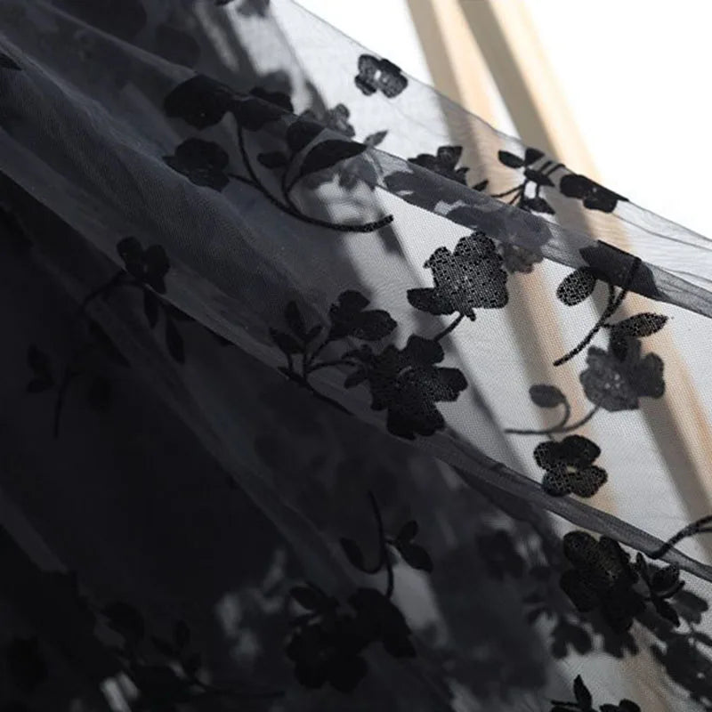 Korean Women’s Mesh Midi Skirt Hook Flower Loose Elegant Summer Casual