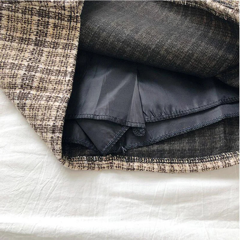 Women’s Korean High Waist Tweed Mini Skirt Plaid A-Line Slimming Y2K Autumn Winter