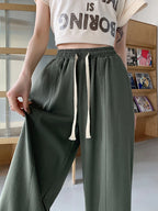 Women’s Plus Size Wide Leg Pants High Waist Baggy Streetwear Lace Up Casual Slacks