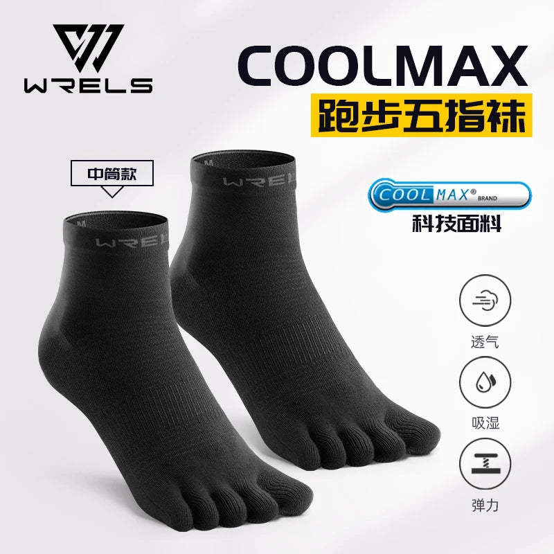 WRELS 1/3 Pairs COOLMAX Sports Five-toe Running Socks Quick-drying Breathable Anti-Blisters Marathon Toe Socks For Men And Women