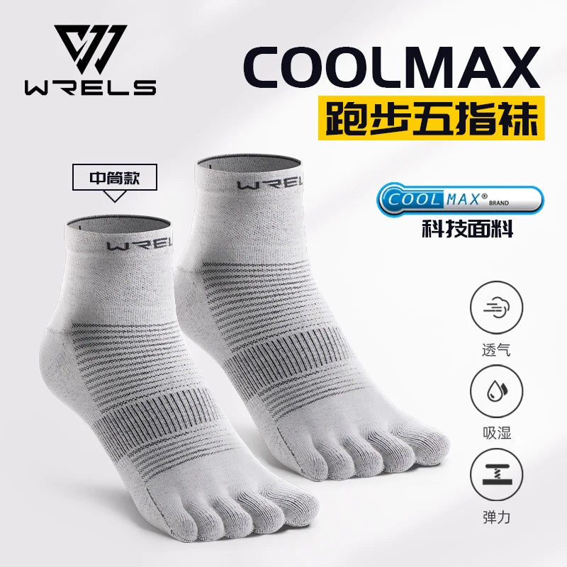 WRELS 1/3 Pairs COOLMAX Sports Five-toe Running Socks Quick-drying Breathable Anti-Blisters Marathon Toe Socks For Men And Women