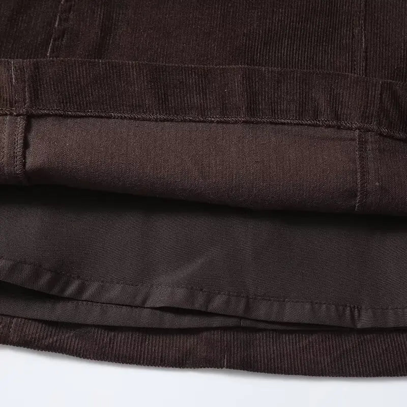 YENKYE Women’s Modern Retro Corduroy A-Line Mini Skirt High Waist Brown