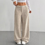 Women’s European American Wide Leg Pants Floor Length Loose Fit Front Pockets Casual