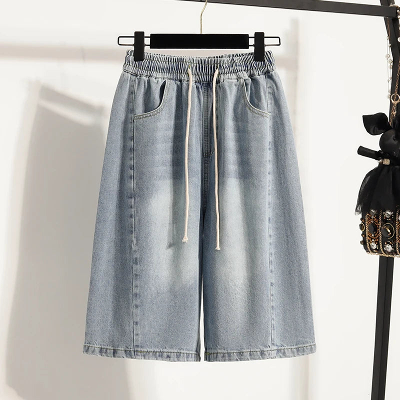 Women’s Plus Size Denim Bermuda Shorts High Waist Loose Wide Leg Boyfriend Style