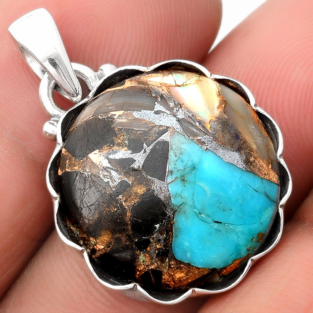 Natural Shell In Black Blue Turquoise Pendant