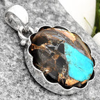 Natural Shell In Black Blue Turquoise Pendant