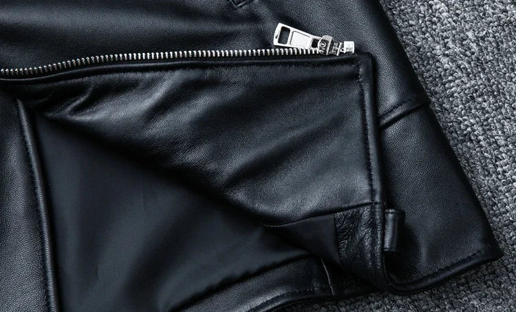 Spring and Autumn And Winter Natural Sheepskin Leather Jacket Black Soft Men's Motocycle Jackets Motor Clothing Biker Slim Short Coat