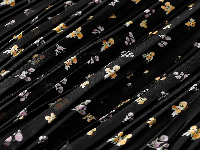 Apricot Floral Women’s High Waist Chiffon Pleated Long Skirt Wide Hem Summer